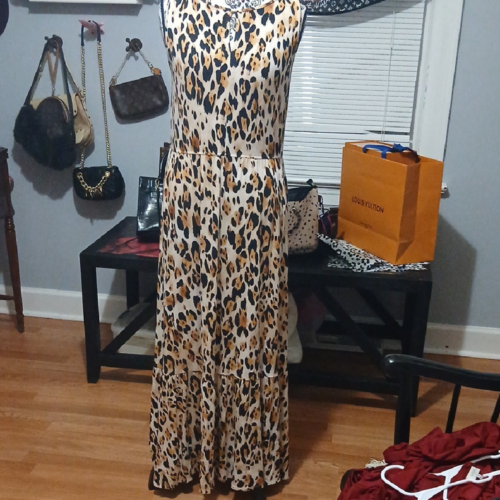 Chico's Cream and Brown Sleeveless Maxi Sundress